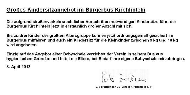 Kindersitze werden angeboten